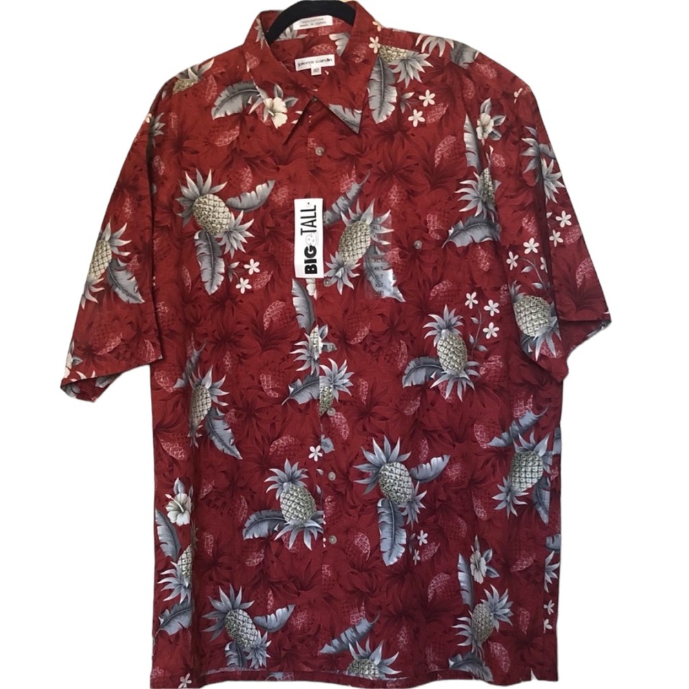 NWT Pierre Cardin Cotton Red Vacation Hawaiian Print Shirt Size XLT